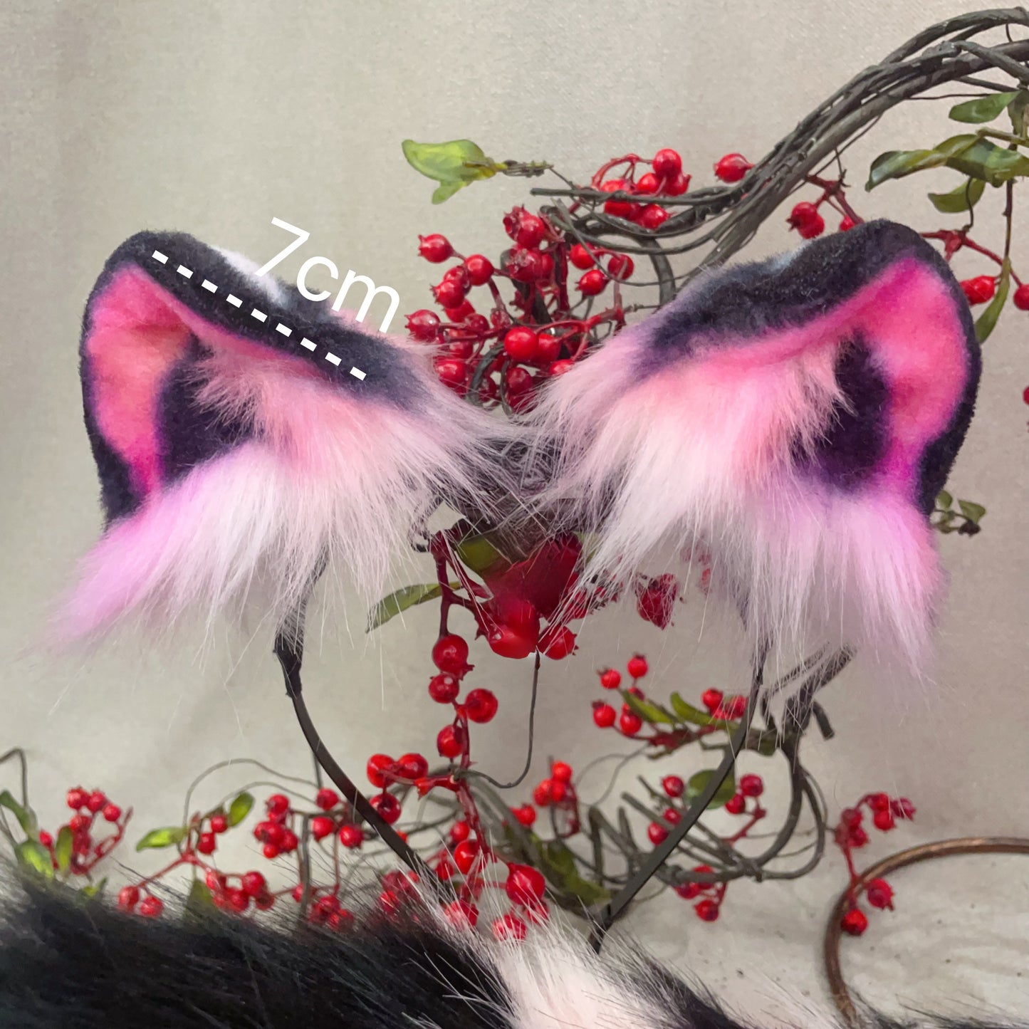 ears and tail,Artificial Fur-Pink Black Rouge Tiger