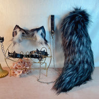 black and grey fox,Artificial Fur-Ears and Tail