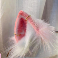 pink cat costume,Artificial Fur-ears, tail, paws, shoes