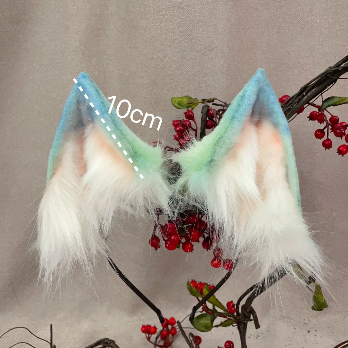 dress up,Artificial Fur-aquamarine Wolf ，Beast ears and tail