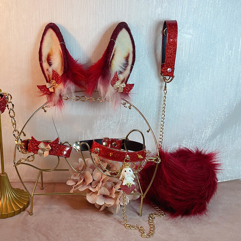 red rabbit ears，Artificial Fur-ears and tail