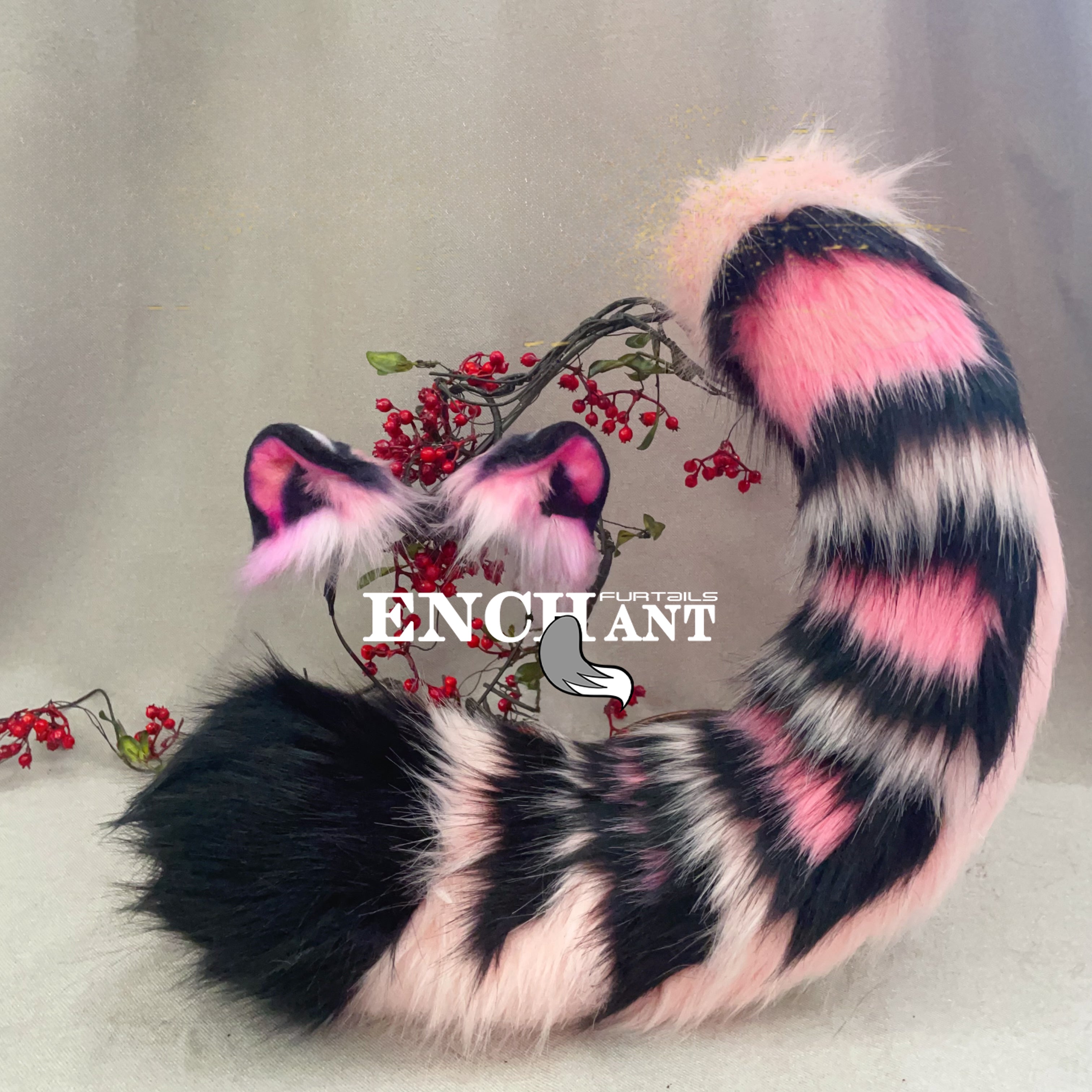 ears and tail,Artificial Fur-Pink Black Rouge Tiger