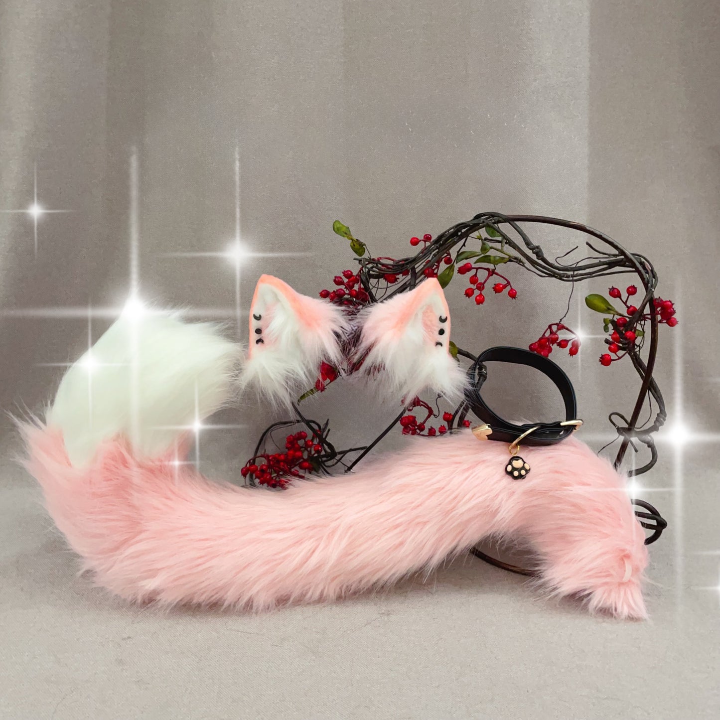 white and pink cat lps,Artificial Fur-Ears and Tail