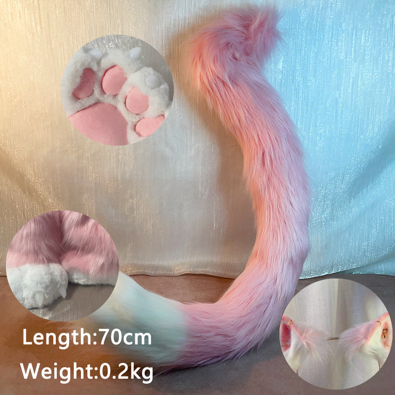 pink cat costume,Artificial Fur-ears, tail, paws, shoes