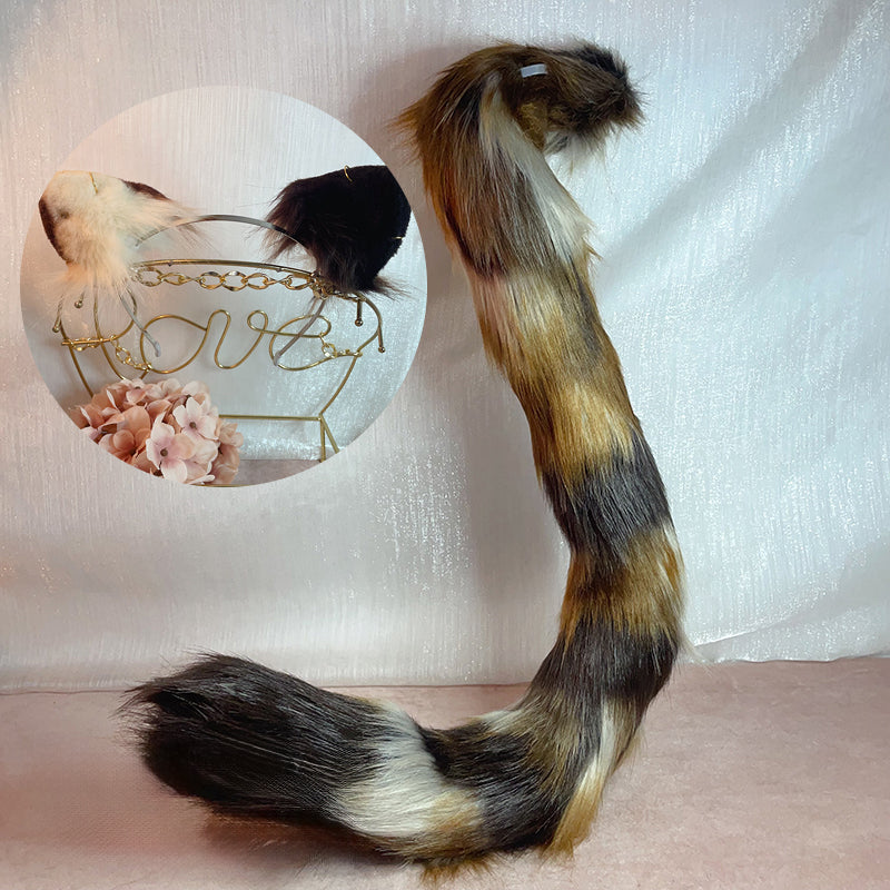 calico cat plush,Artificial Fur-ears and tail