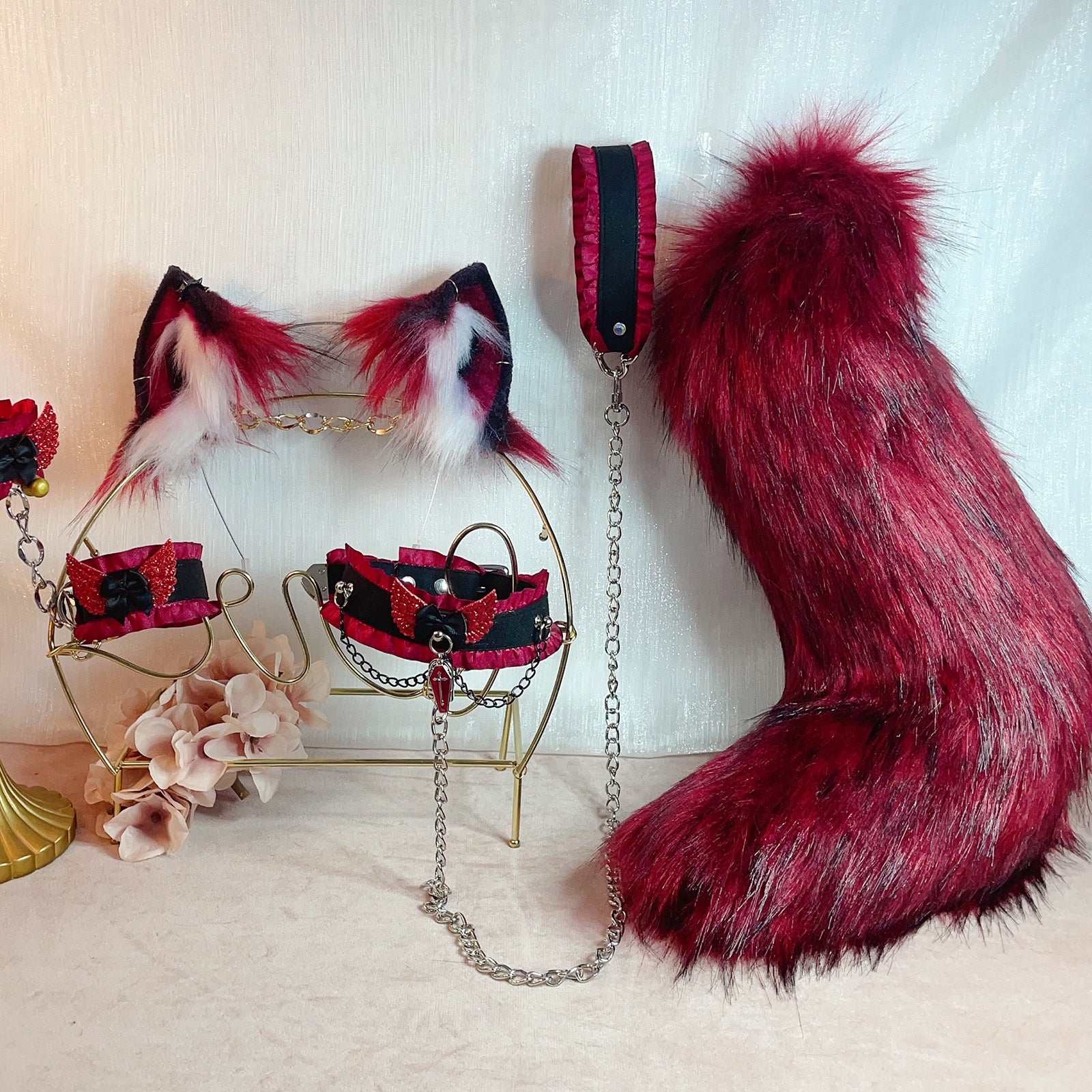 black and red fox,Artificial Fur-Ears and Tail