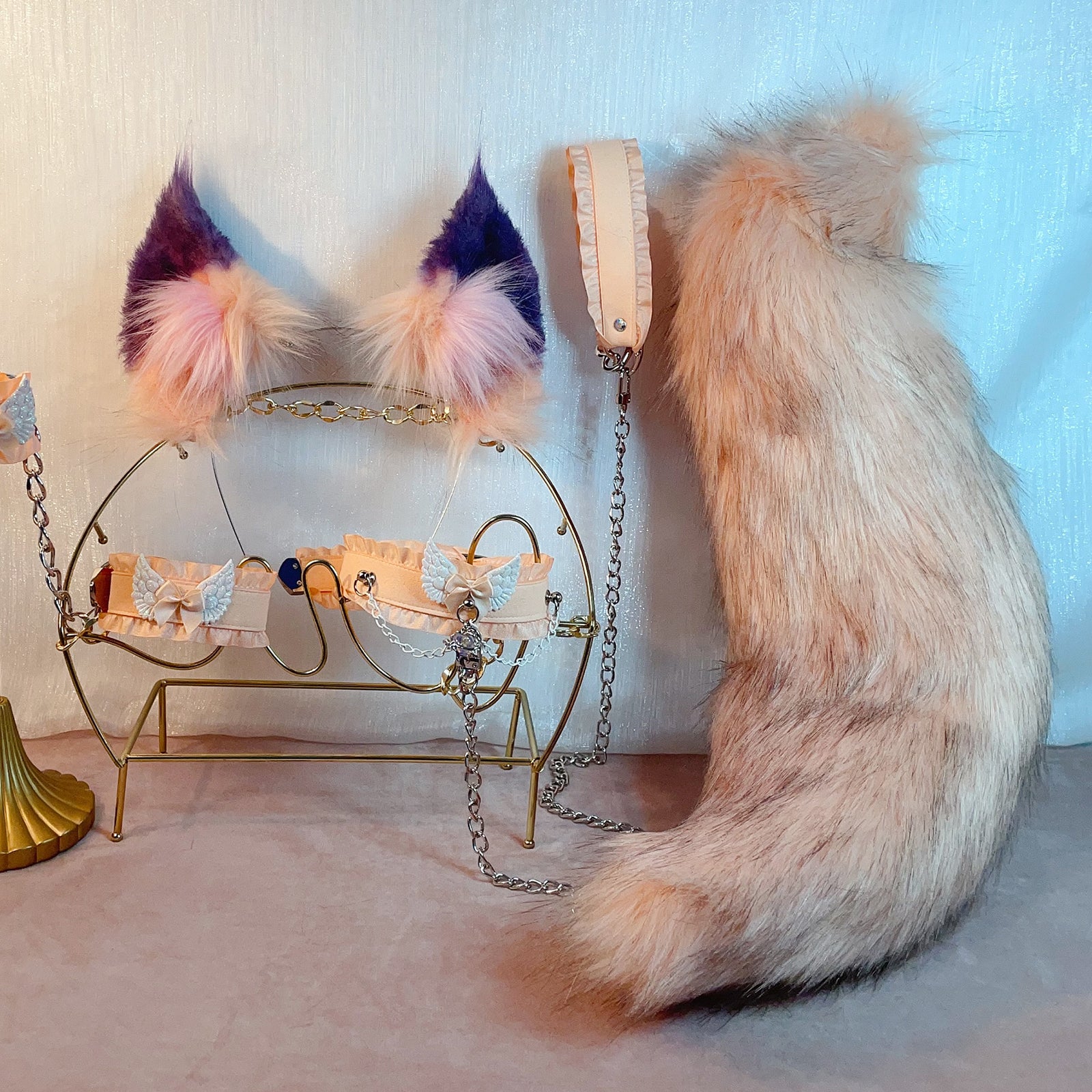 pink fox,Artificial Fur-Ears and Tail